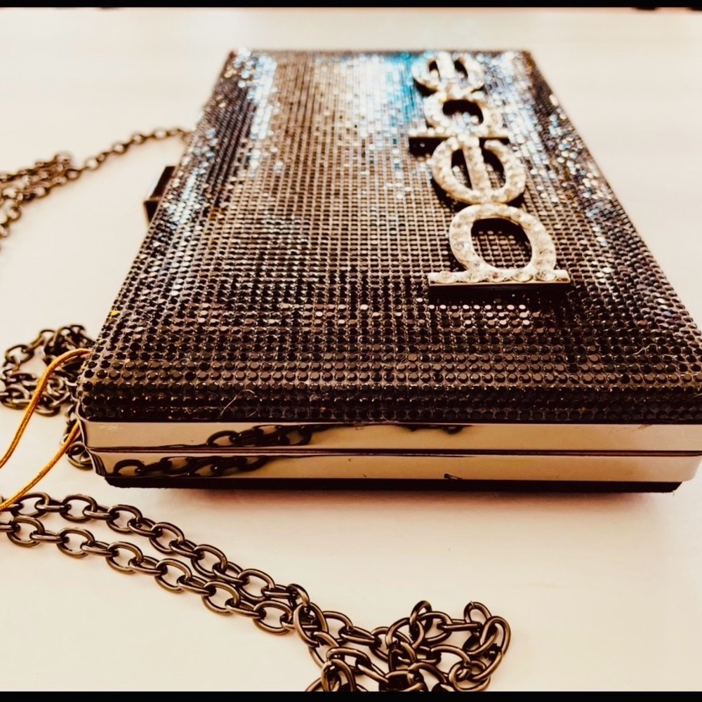 Bebe Black Rhinestone Clutch with Chain - Picture 6 of 9